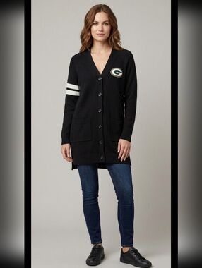 NFL Green Bay Packers Football Black Grandpa Cardigan Sweater Women's Size S/M